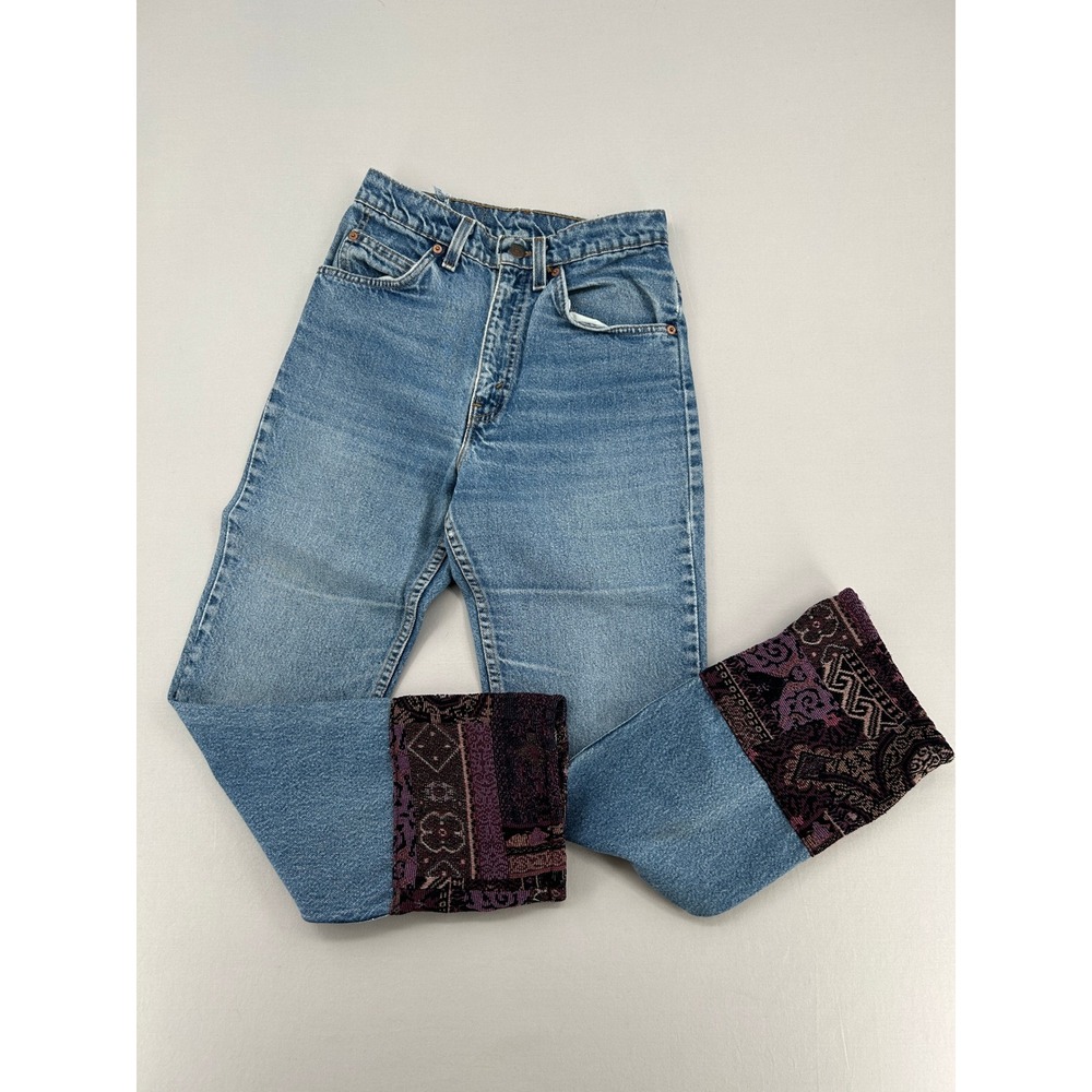 Vintage Levis 517 Orange Tab Tapestry Patchwork Jeans Medium Wash High Rise 27